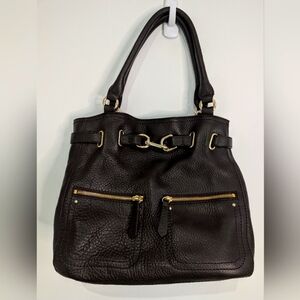 Cole Haan Black Leather Tote Bag with Gold Accents